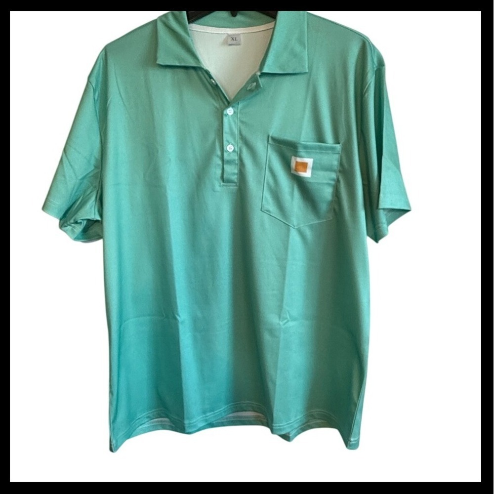 Mens XL Polo Shirt Short Sleeve Teal Green  Pocket Casual